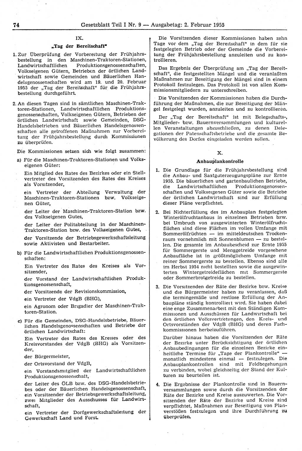 Gesetzblatt (GBl.) der Deutschen Demokratischen Republik (DDR) Teil Ⅰ 1955, Seite 74 (GBl. DDR Ⅰ 1955, S. 74)