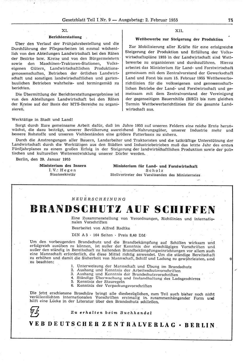 Gesetzblatt (GBl.) der Deutschen Demokratischen Republik (DDR) Teil Ⅰ 1955, Seite 75 (GBl. DDR Ⅰ 1955, S. 75)