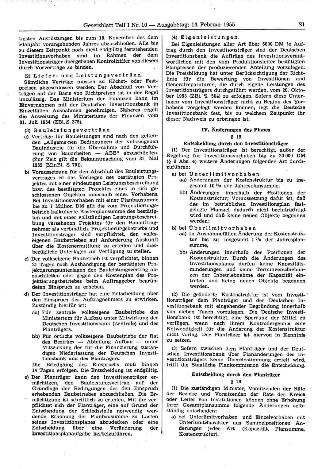 Gesetzblatt (GBl.) der Deutschen Demokratischen Republik (DDR) Teil Ⅰ 1955, Seite 81 (GBl. DDR Ⅰ 1955, S. 81)