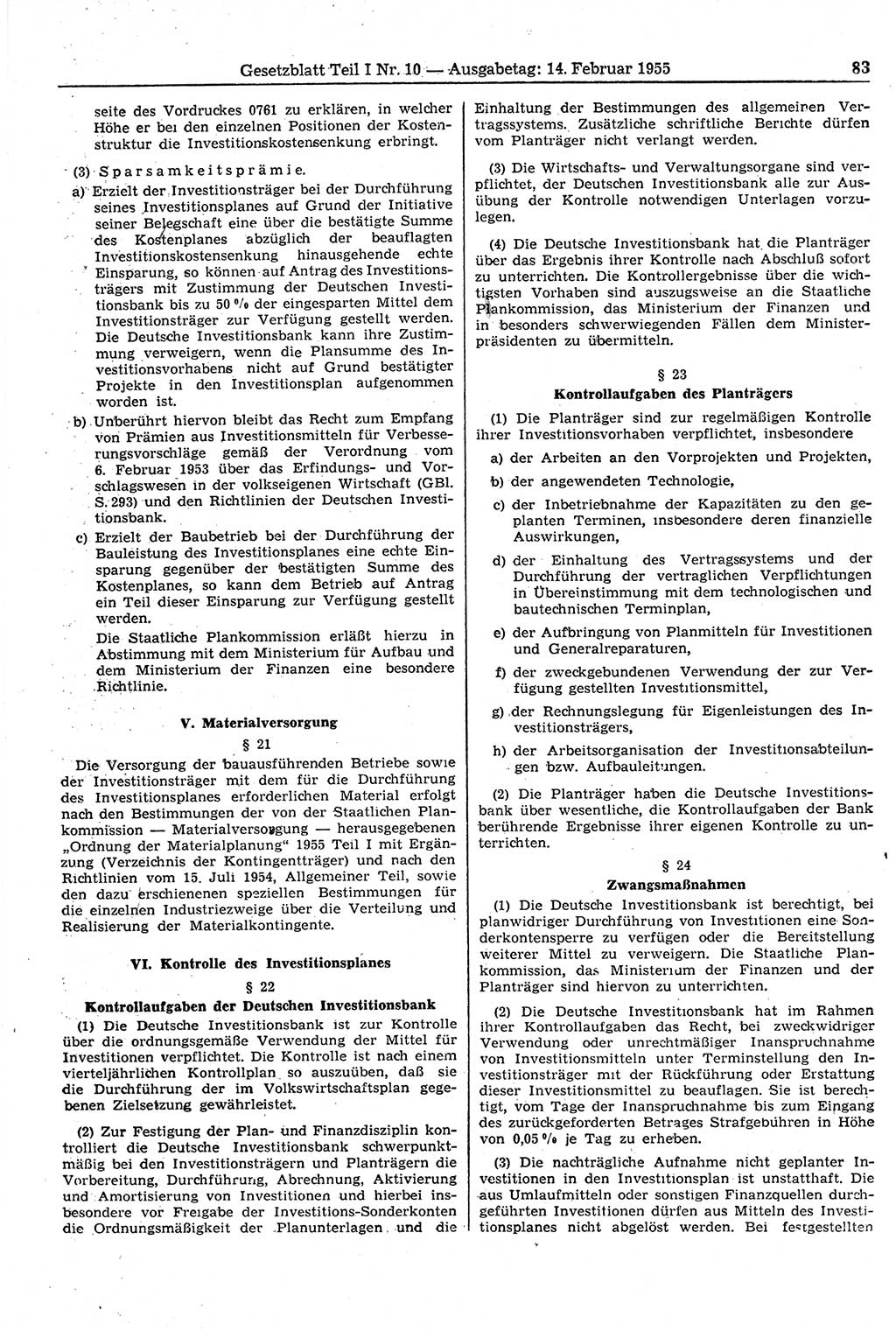 Gesetzblatt (GBl.) der Deutschen Demokratischen Republik (DDR) Teil Ⅰ 1955, Seite 83 (GBl. DDR Ⅰ 1955, S. 83)