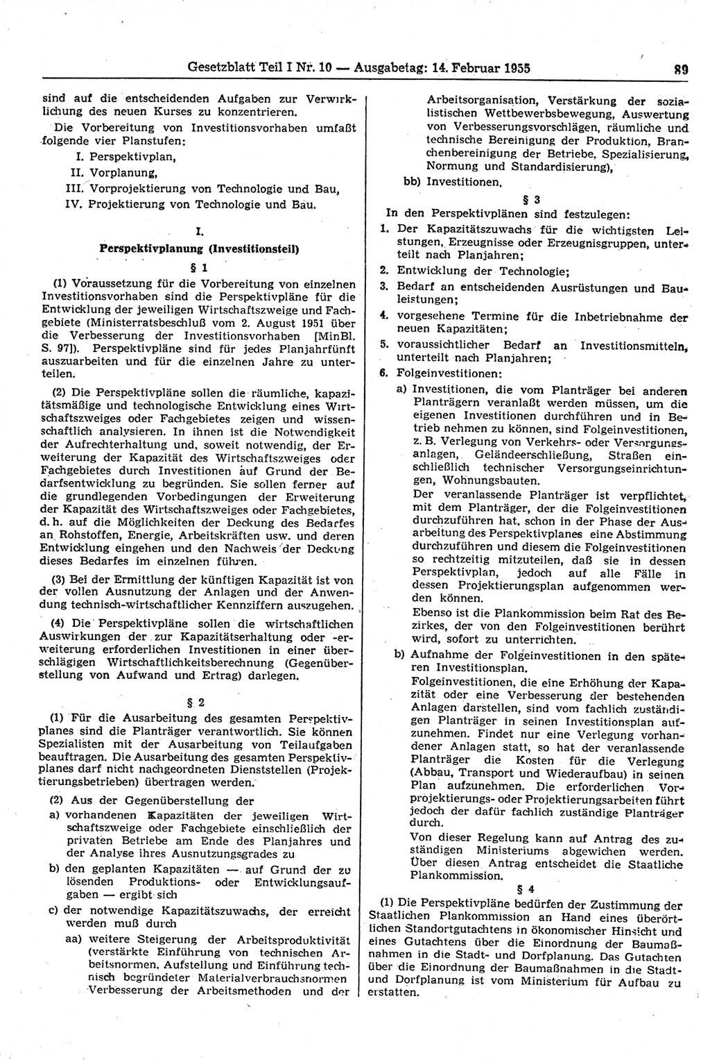 Gesetzblatt (GBl.) der Deutschen Demokratischen Republik (DDR) Teil Ⅰ 1955, Seite 89 (GBl. DDR Ⅰ 1955, S. 89)