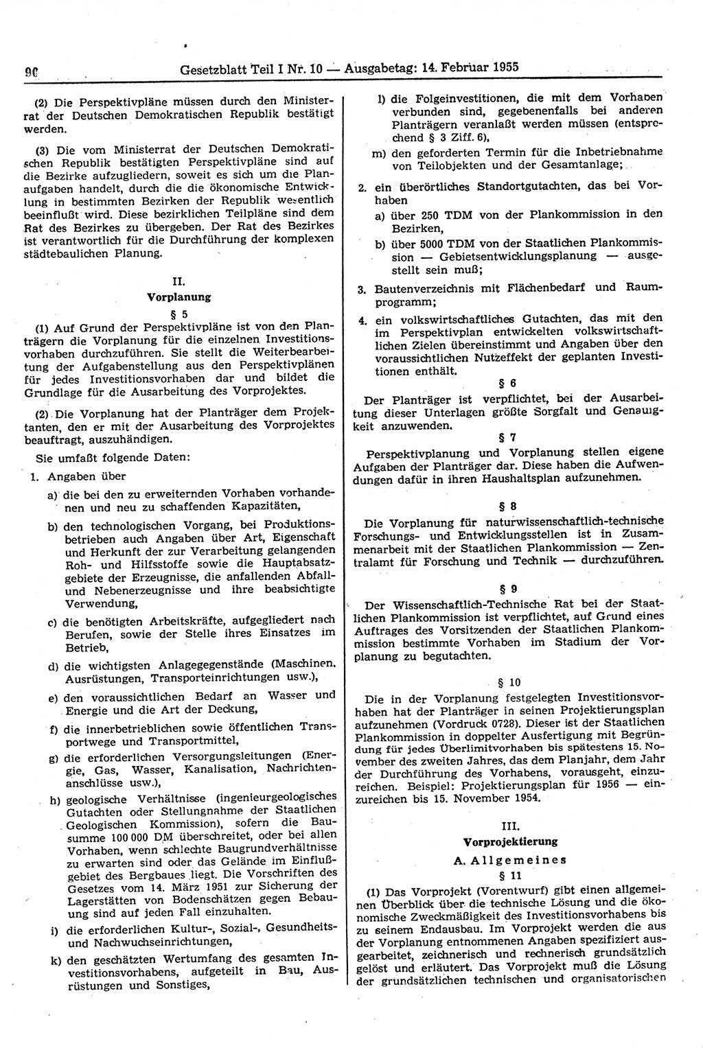Gesetzblatt (GBl.) der Deutschen Demokratischen Republik (DDR) Teil Ⅰ 1955, Seite 90 (GBl. DDR Ⅰ 1955, S. 90)