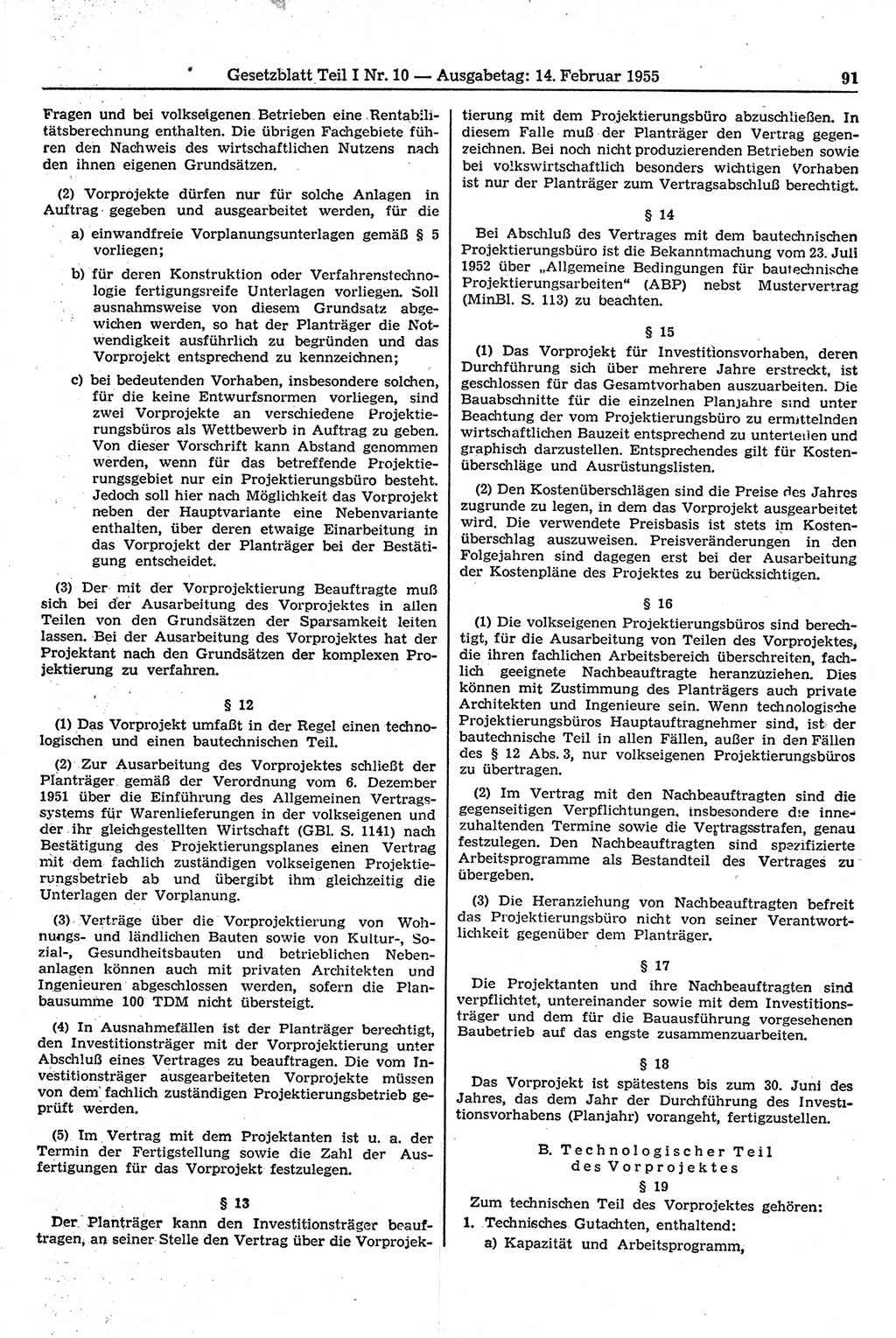 Gesetzblatt (GBl.) der Deutschen Demokratischen Republik (DDR) Teil Ⅰ 1955, Seite 91 (GBl. DDR Ⅰ 1955, S. 91)