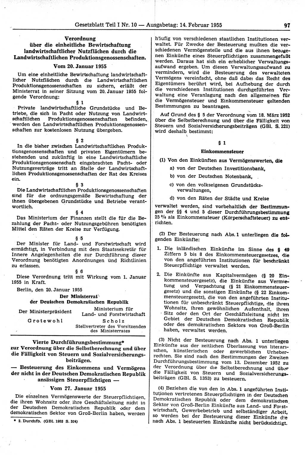 Gesetzblatt (GBl.) der Deutschen Demokratischen Republik (DDR) Teil Ⅰ 1955, Seite 97 (GBl. DDR Ⅰ 1955, S. 97)