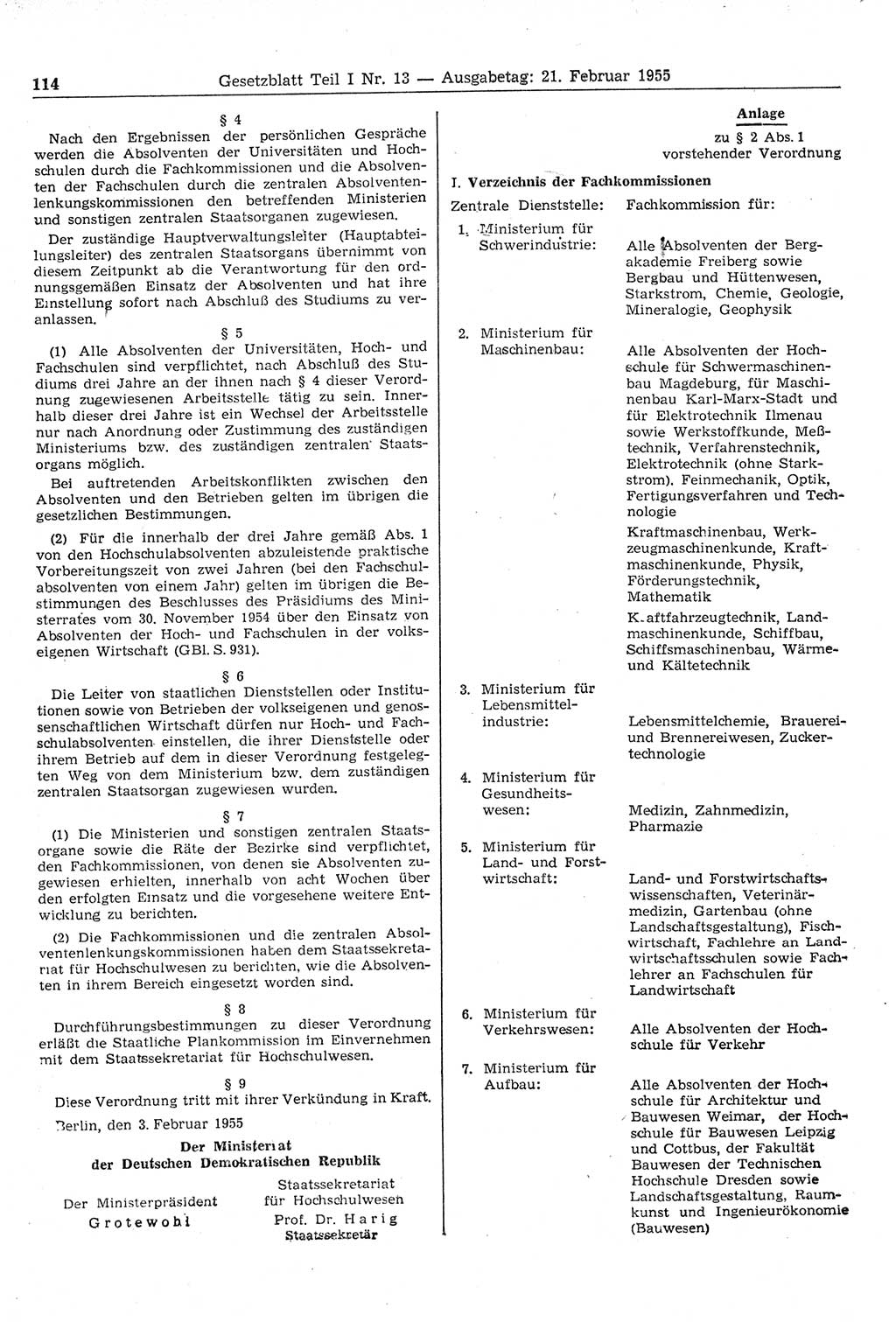 Gesetzblatt (GBl.) der Deutschen Demokratischen Republik (DDR) Teil Ⅰ 1955, Seite 114 (GBl. DDR Ⅰ 1955, S. 114)