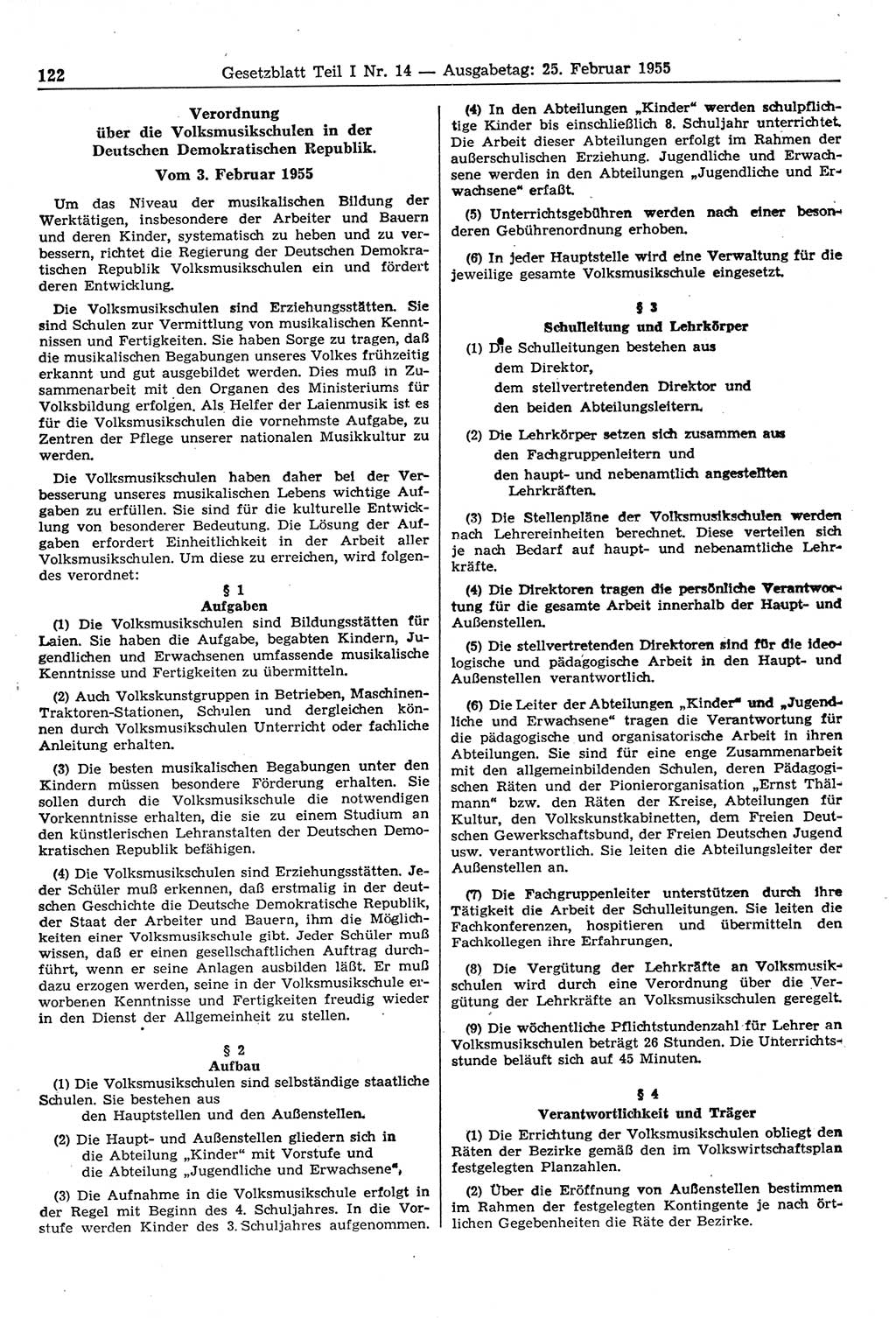 Gesetzblatt (GBl.) der Deutschen Demokratischen Republik (DDR) Teil Ⅰ 1955, Seite 122 (GBl. DDR Ⅰ 1955, S. 122)