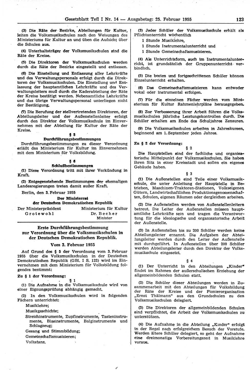 Gesetzblatt (GBl.) der Deutschen Demokratischen Republik (DDR) Teil Ⅰ 1955, Seite 123 (GBl. DDR Ⅰ 1955, S. 123)