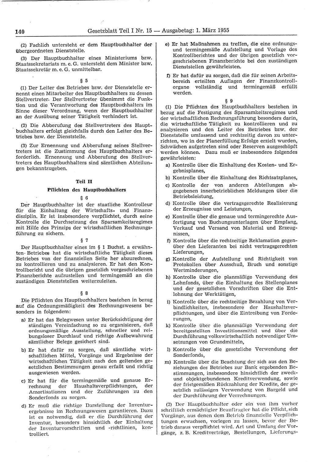 Gesetzblatt (GBl.) der Deutschen Demokratischen Republik (DDR) Teil Ⅰ 1955, Seite 140 (GBl. DDR Ⅰ 1955, S. 140)