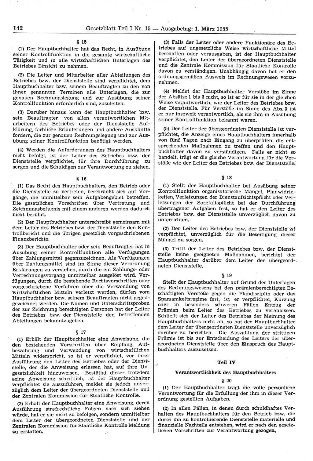 Gesetzblatt (GBl.) der Deutschen Demokratischen Republik (DDR) Teil Ⅰ 1955, Seite 142 (GBl. DDR Ⅰ 1955, S. 142)