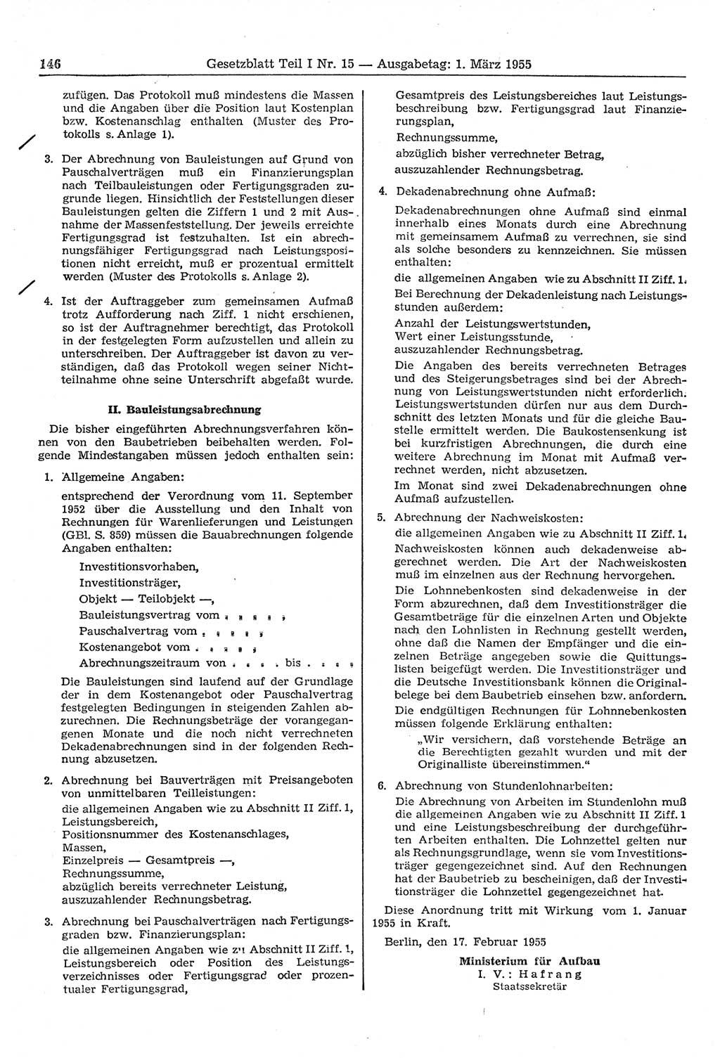Gesetzblatt (GBl.) der Deutschen Demokratischen Republik (DDR) Teil Ⅰ 1955, Seite 146 (GBl. DDR Ⅰ 1955, S. 146)