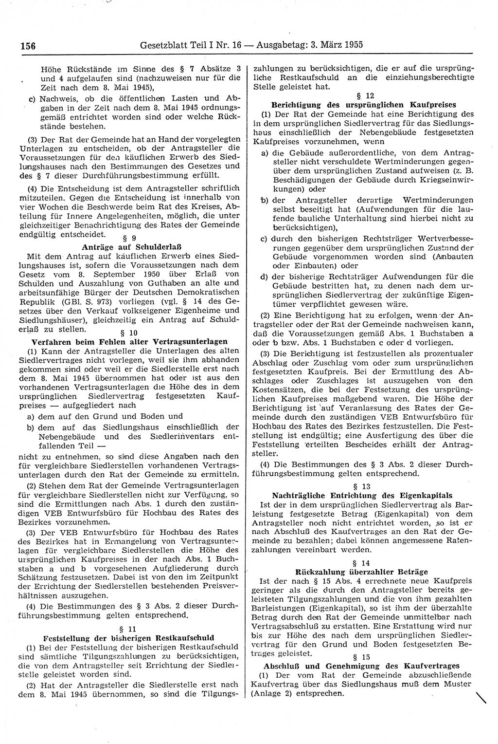 Gesetzblatt (GBl.) der Deutschen Demokratischen Republik (DDR) Teil Ⅰ 1955, Seite 156 (GBl. DDR Ⅰ 1955, S. 156)
