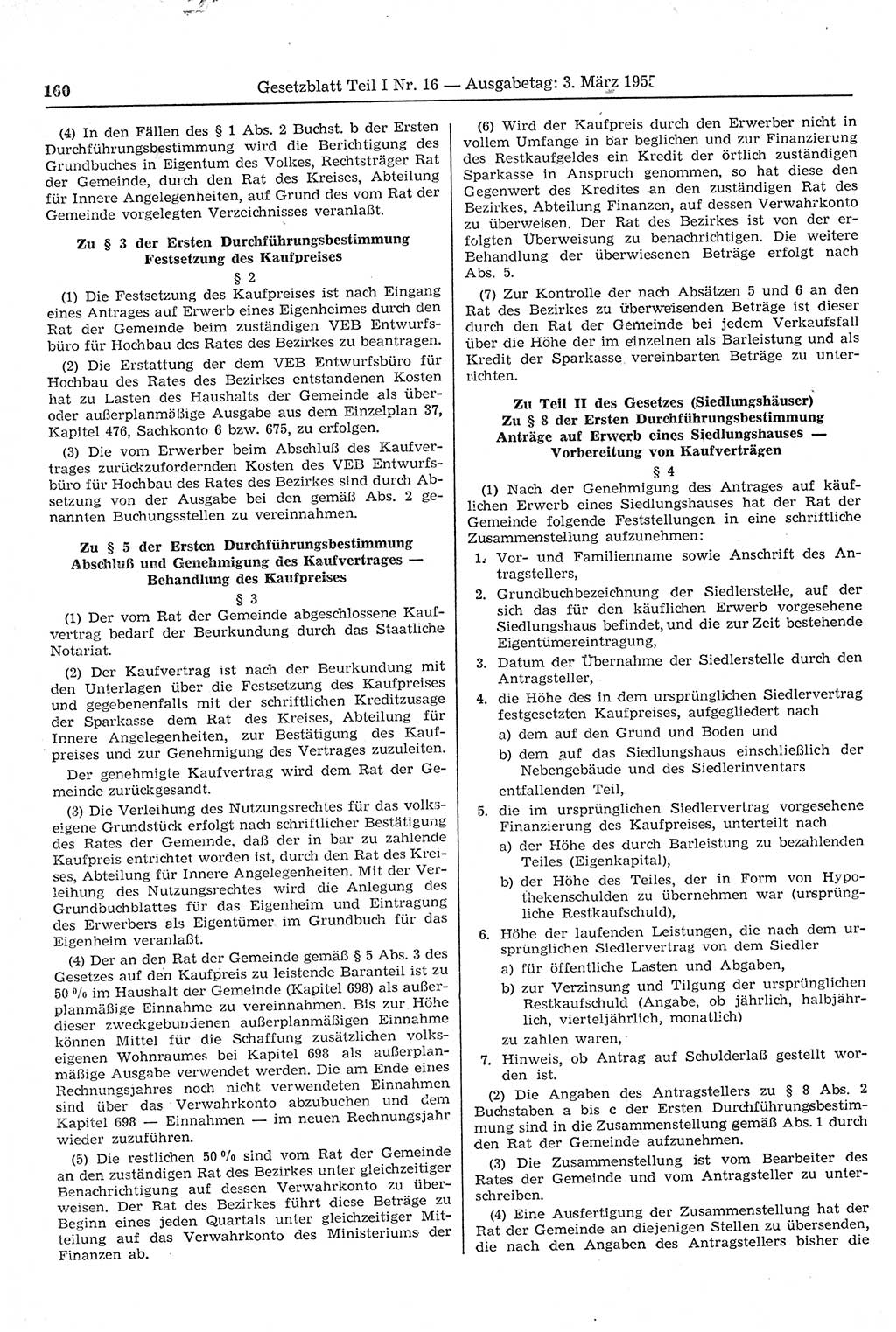 Gesetzblatt (GBl.) der Deutschen Demokratischen Republik (DDR) Teil Ⅰ 1955, Seite 160 (GBl. DDR Ⅰ 1955, S. 160)