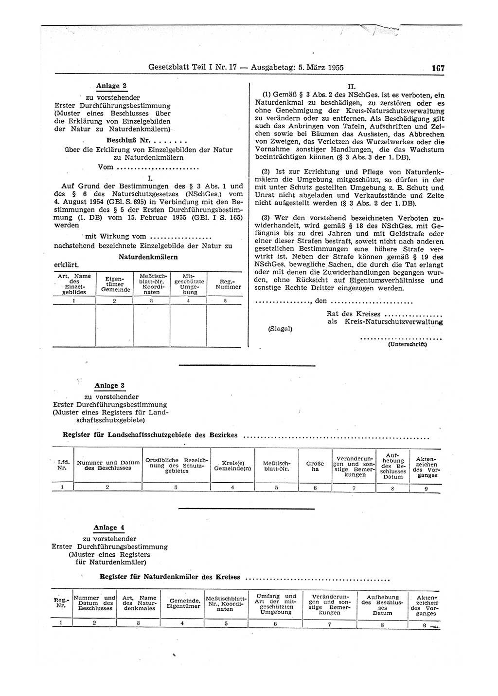 Gesetzblatt (GBl.) der Deutschen Demokratischen Republik (DDR) Teil Ⅰ 1955, Seite 167 (GBl. DDR Ⅰ 1955, S. 167)
