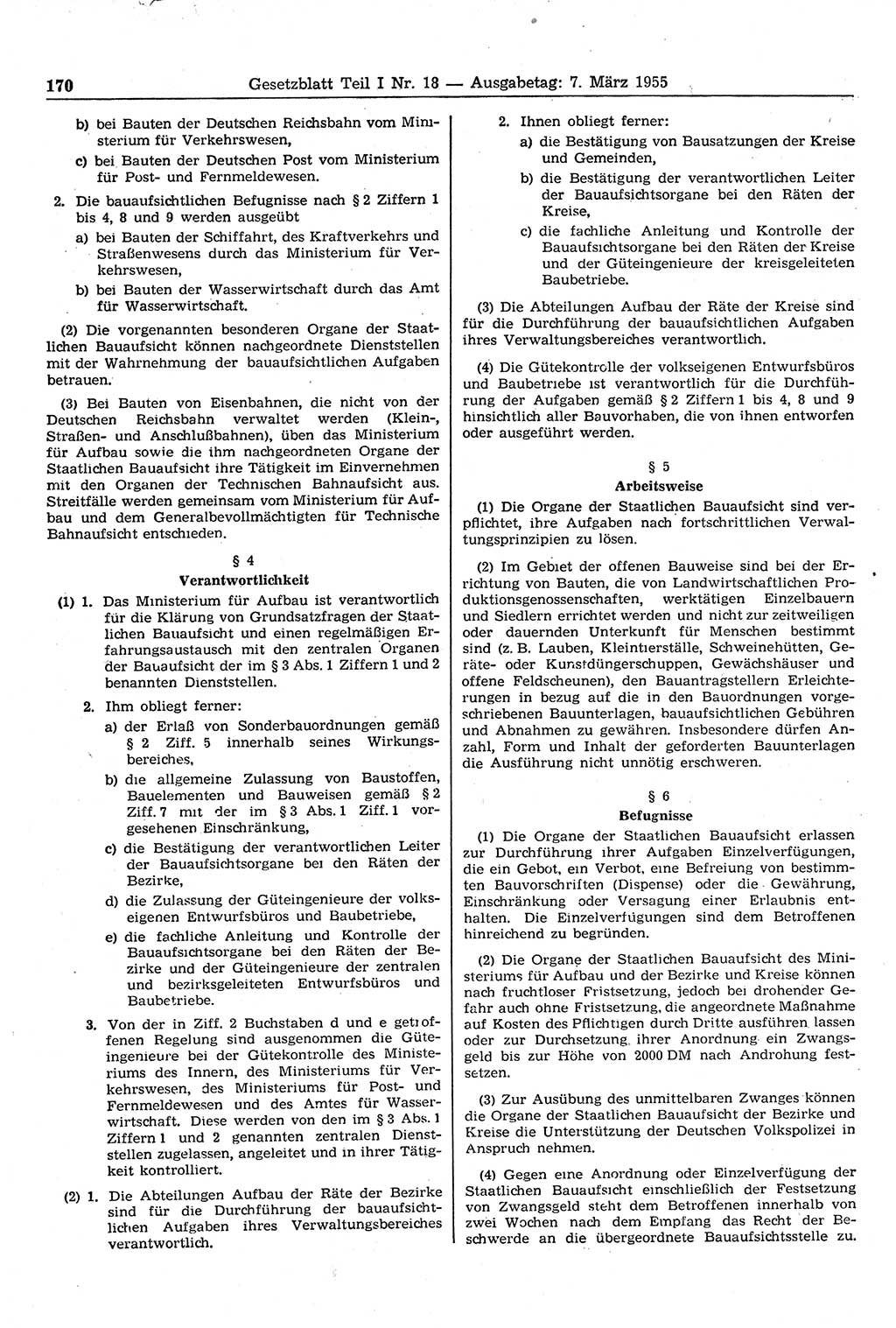 Gesetzblatt (GBl.) der Deutschen Demokratischen Republik (DDR) Teil Ⅰ 1955, Seite 170 (GBl. DDR Ⅰ 1955, S. 170)