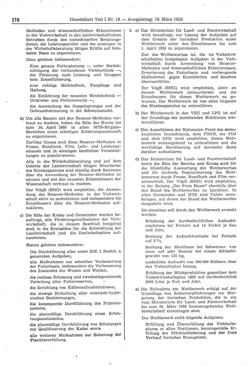 Gesetzblatt (GBl.) der Deutschen Demokratischen Republik (DDR) Teil Ⅰ 1955, Seite 178 (GBl. DDR Ⅰ 1955, S. 178)