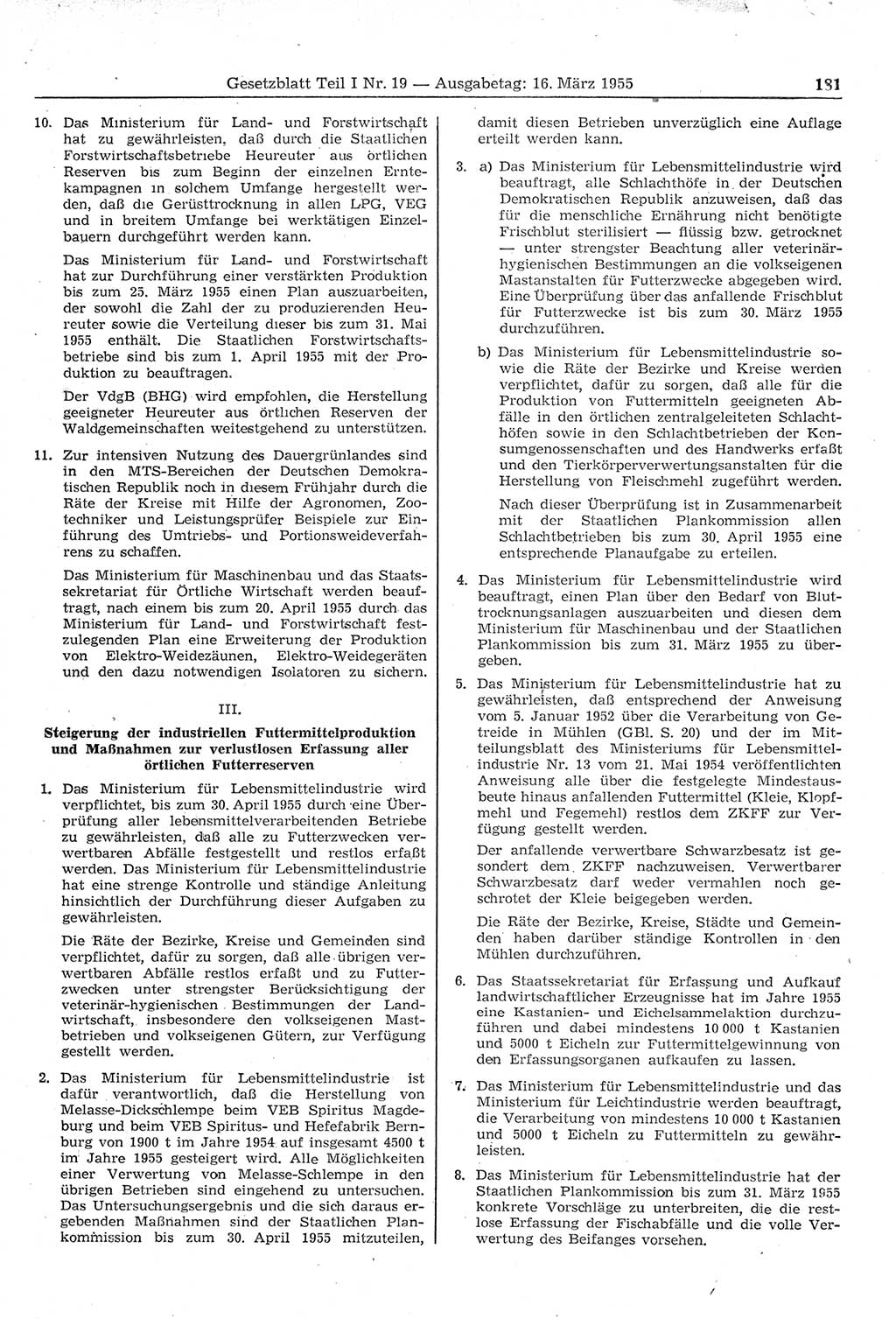 Gesetzblatt (GBl.) der Deutschen Demokratischen Republik (DDR) Teil Ⅰ 1955, Seite 181 (GBl. DDR Ⅰ 1955, S. 181)