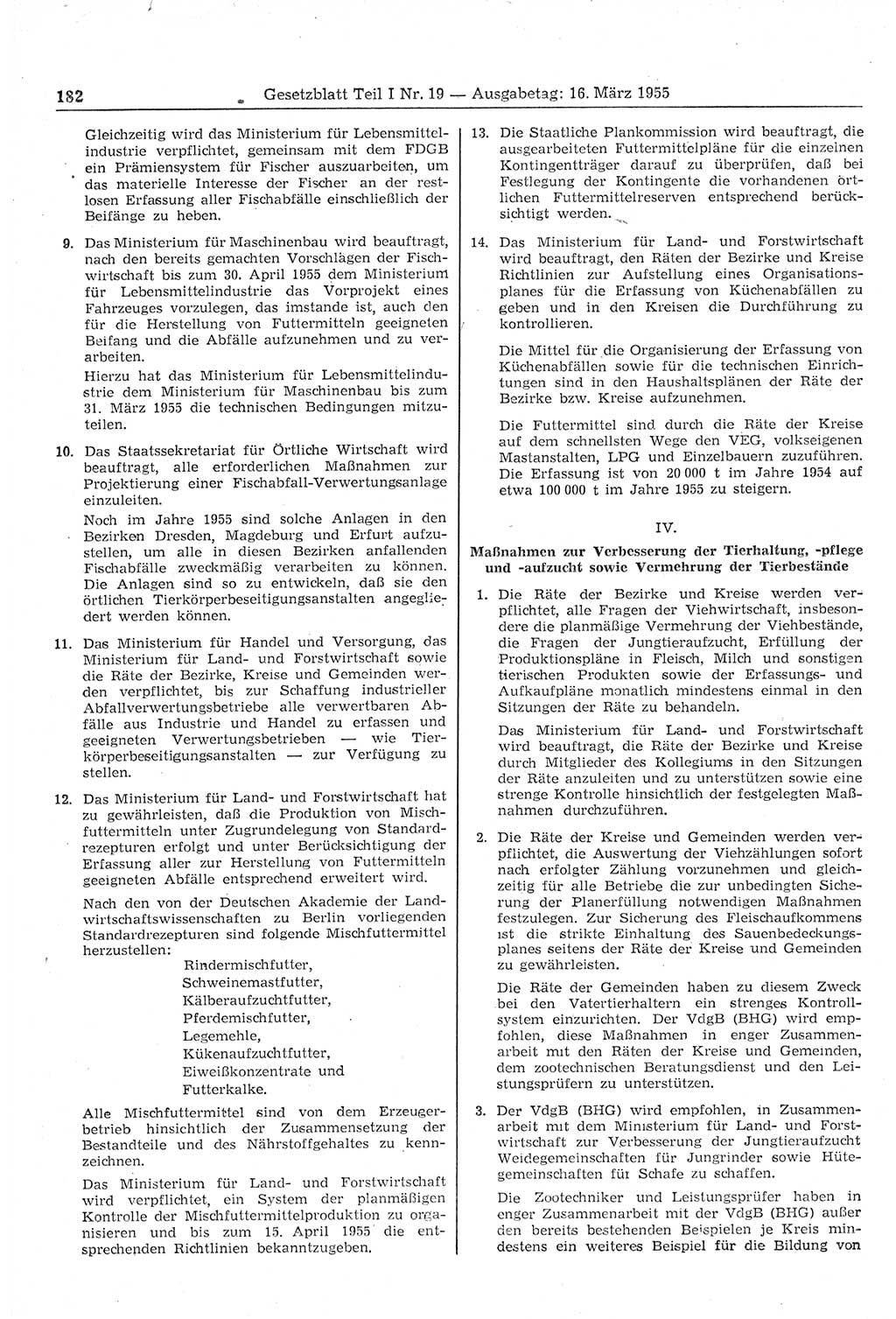 Gesetzblatt (GBl.) der Deutschen Demokratischen Republik (DDR) Teil Ⅰ 1955, Seite 182 (GBl. DDR Ⅰ 1955, S. 182)