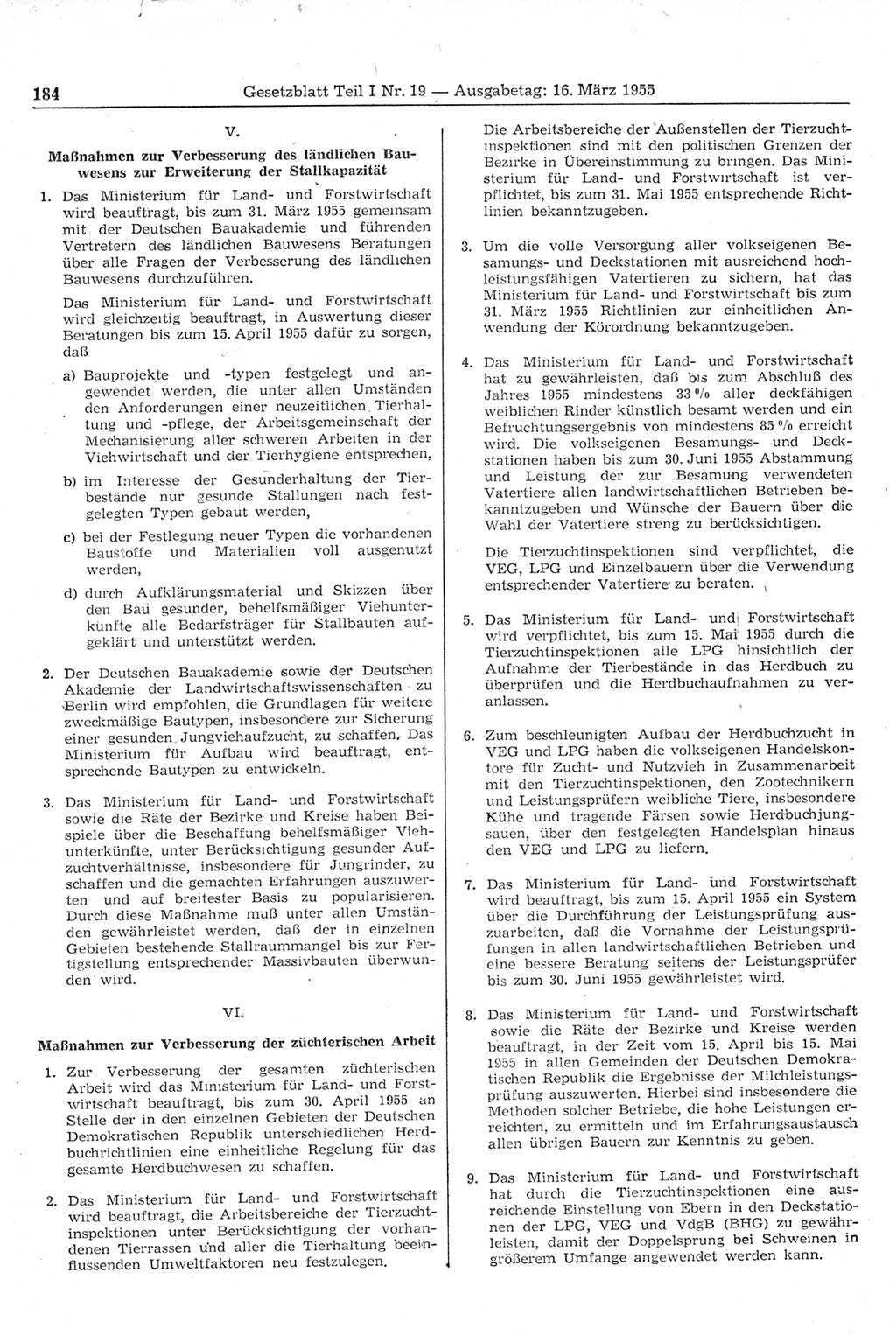 Gesetzblatt (GBl.) der Deutschen Demokratischen Republik (DDR) Teil Ⅰ 1955, Seite 184 (GBl. DDR Ⅰ 1955, S. 184)