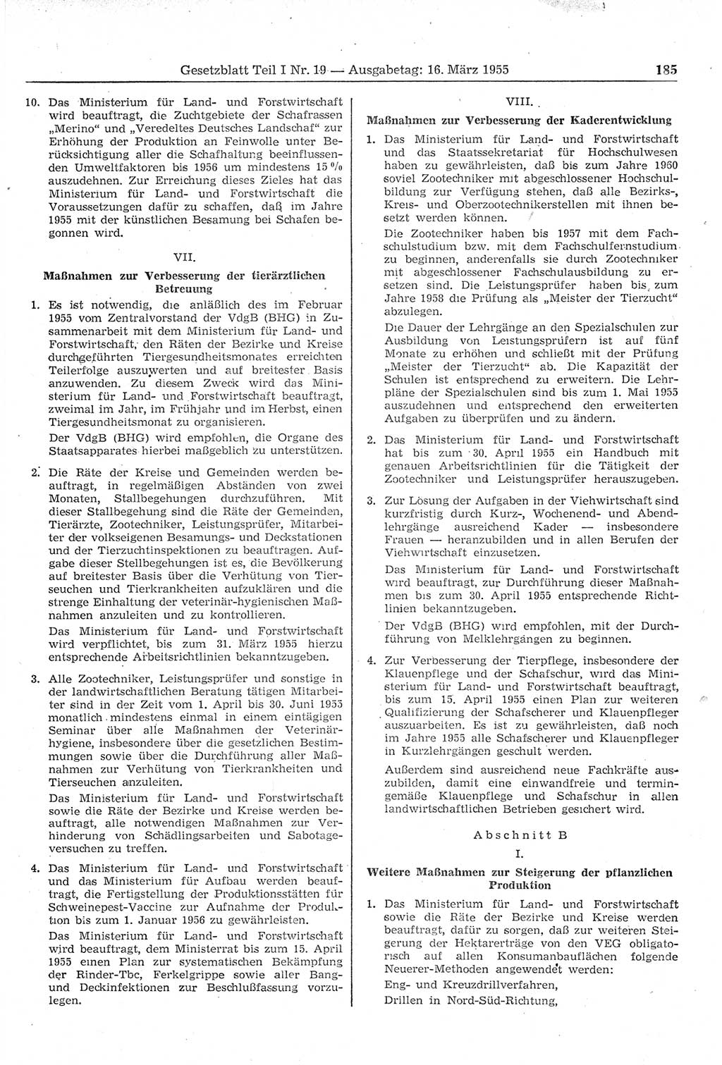 Gesetzblatt (GBl.) der Deutschen Demokratischen Republik (DDR) Teil Ⅰ 1955, Seite 185 (GBl. DDR Ⅰ 1955, S. 185)