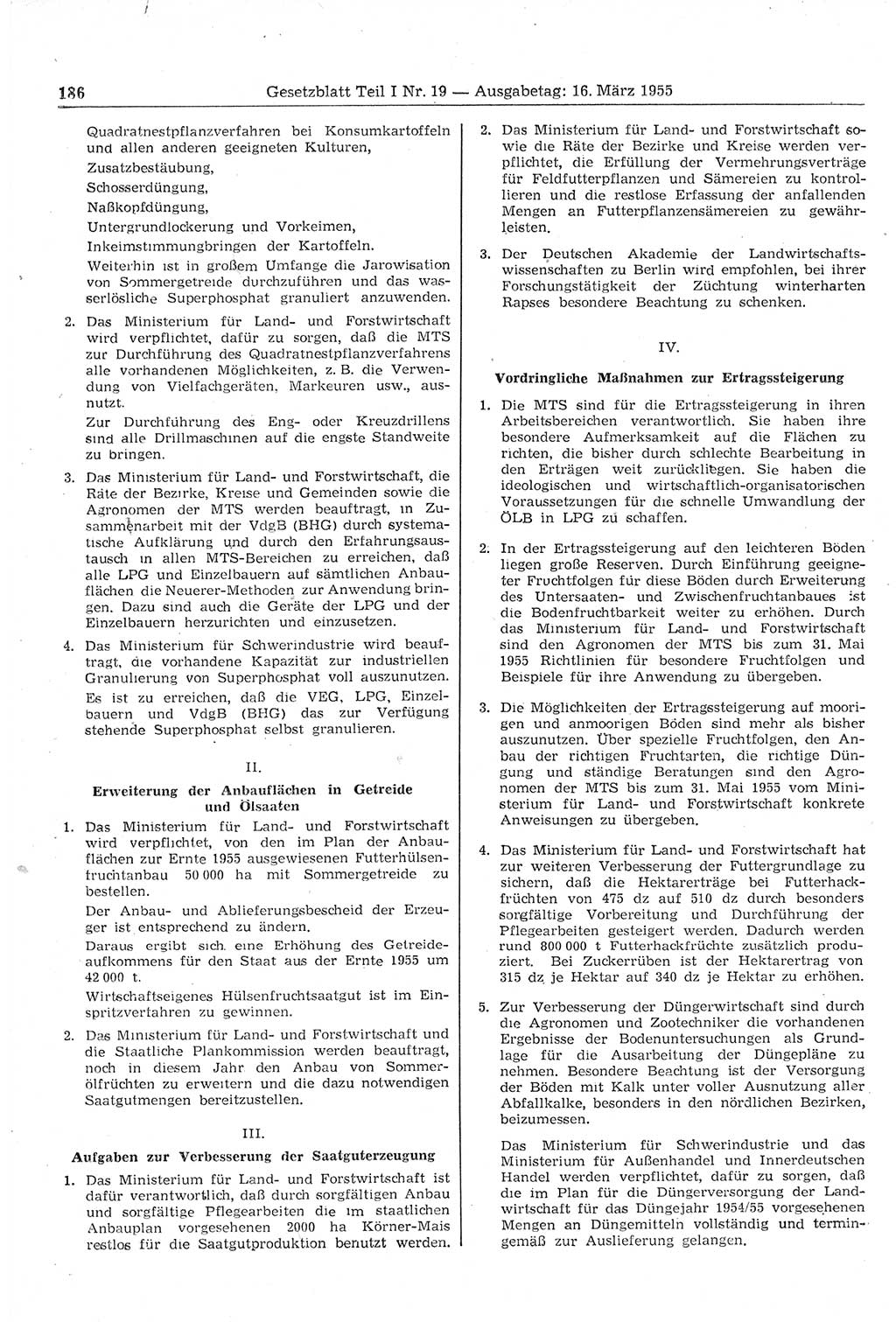 Gesetzblatt (GBl.) der Deutschen Demokratischen Republik (DDR) Teil Ⅰ 1955, Seite 186 (GBl. DDR Ⅰ 1955, S. 186)