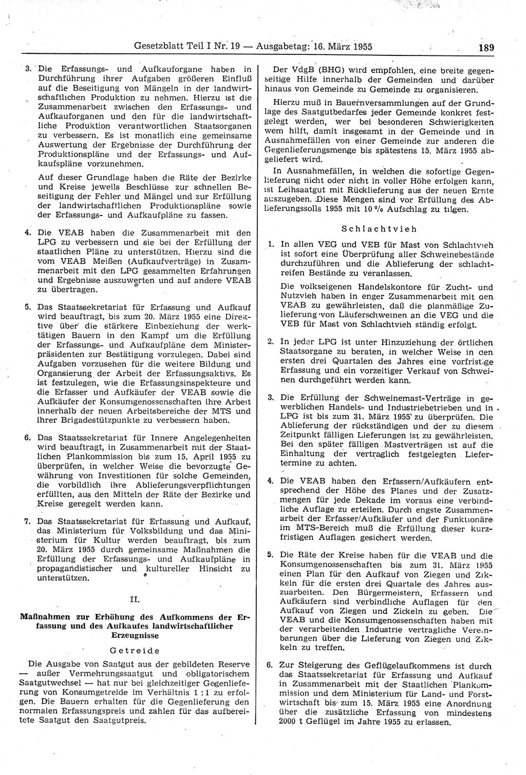 Gesetzblatt (GBl.) der Deutschen Demokratischen Republik (DDR) Teil Ⅰ 1955, Seite 189 (GBl. DDR Ⅰ 1955, S. 189)