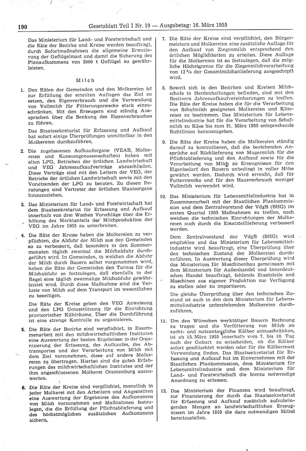 Gesetzblatt (GBl.) der Deutschen Demokratischen Republik (DDR) Teil Ⅰ 1955, Seite 190 (GBl. DDR Ⅰ 1955, S. 190)