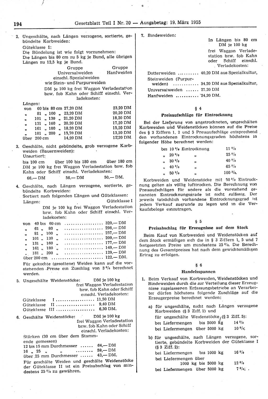 Gesetzblatt (GBl.) der Deutschen Demokratischen Republik (DDR) Teil Ⅰ 1955, Seite 194 (GBl. DDR Ⅰ 1955, S. 194)