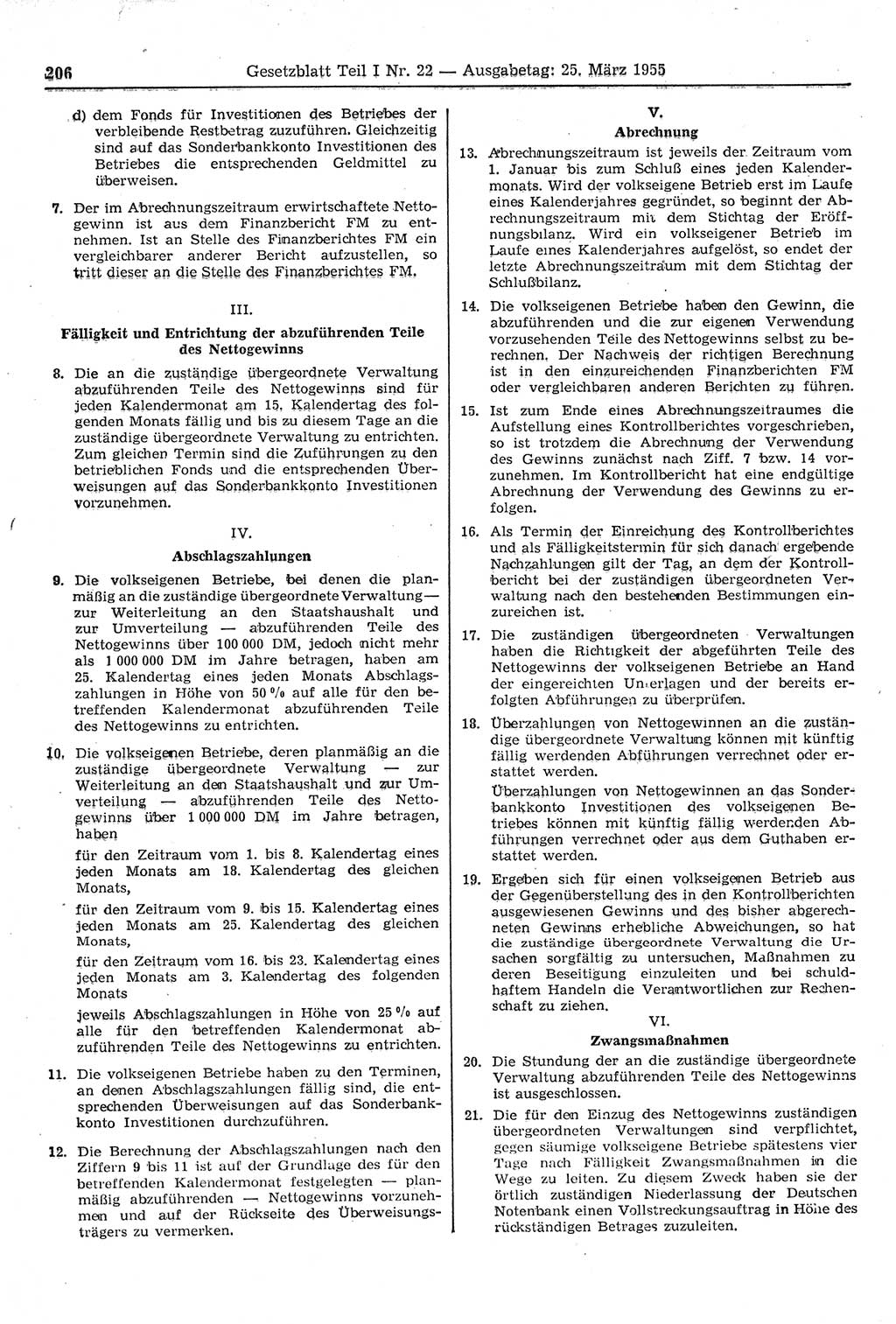 Gesetzblatt (GBl.) der Deutschen Demokratischen Republik (DDR) Teil Ⅰ 1955, Seite 206 (GBl. DDR Ⅰ 1955, S. 206)