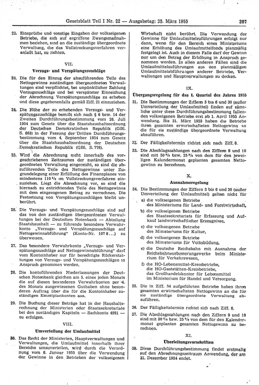 Gesetzblatt (GBl.) der Deutschen Demokratischen Republik (DDR) Teil Ⅰ 1955, Seite 207 (GBl. DDR Ⅰ 1955, S. 207)