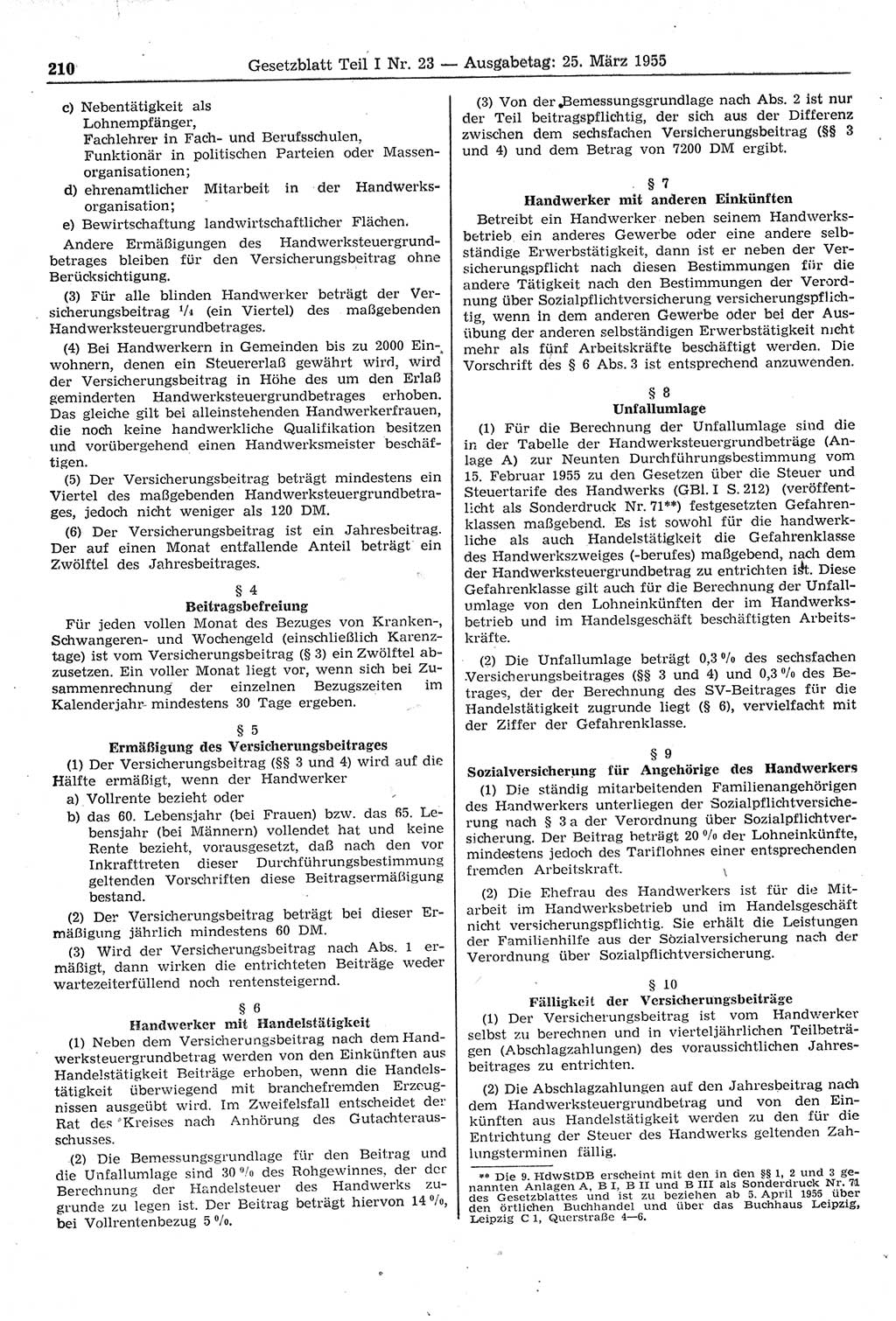 Gesetzblatt (GBl.) der Deutschen Demokratischen Republik (DDR) Teil â… 1955, Seite 210 (GBl. DDR â… 1955, S. 210)