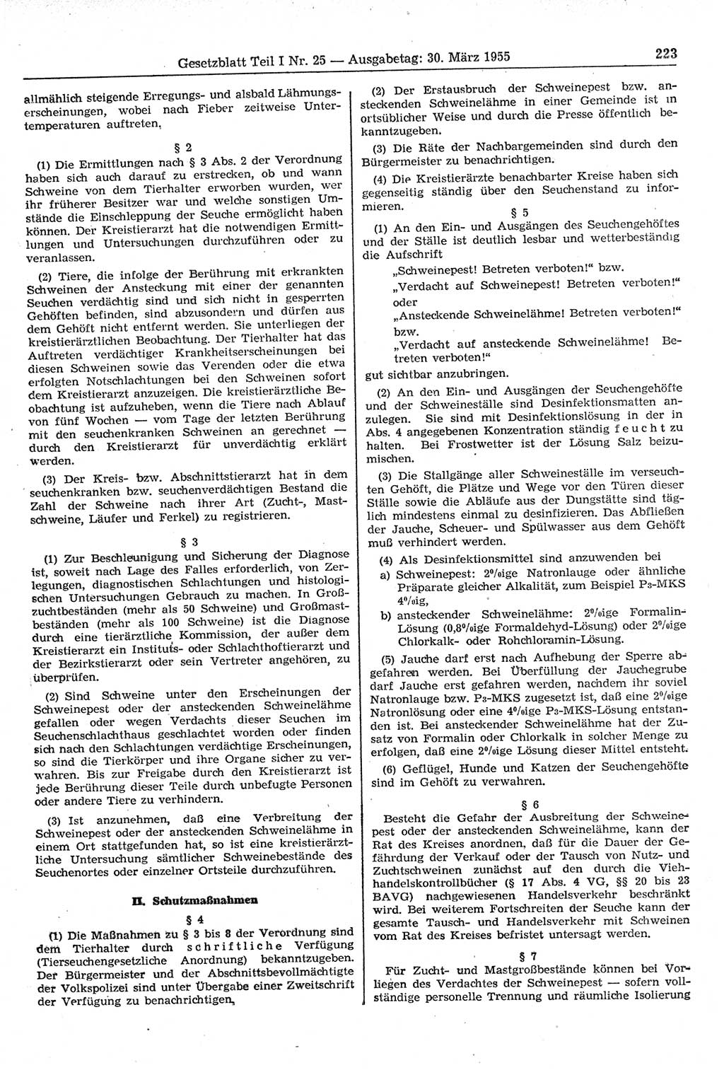 Gesetzblatt (GBl.) der Deutschen Demokratischen Republik (DDR) Teil Ⅰ 1955, Seite 223 (GBl. DDR Ⅰ 1955, S. 223)