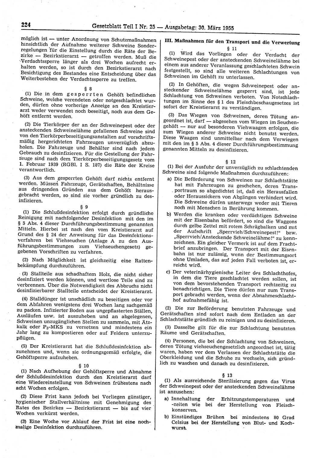 Gesetzblatt (GBl.) der Deutschen Demokratischen Republik (DDR) Teil Ⅰ 1955, Seite 224 (GBl. DDR Ⅰ 1955, S. 224)