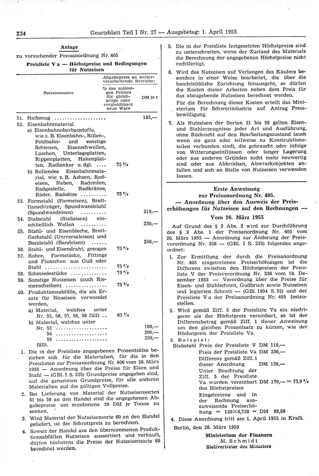 Gesetzblatt (GBl.) der Deutschen Demokratischen Republik (DDR) Teil Ⅰ 1955, Seite 234 (GBl. DDR Ⅰ 1955, S. 234)