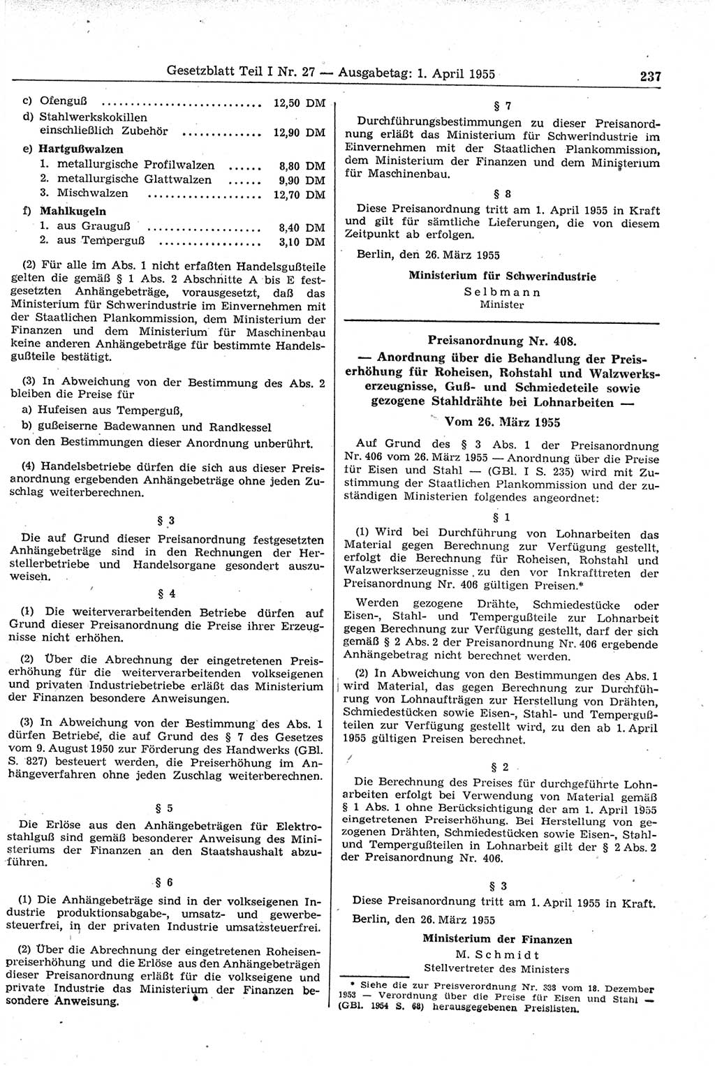 Gesetzblatt (GBl.) der Deutschen Demokratischen Republik (DDR) Teil Ⅰ 1955, Seite 237 (GBl. DDR Ⅰ 1955, S. 237)