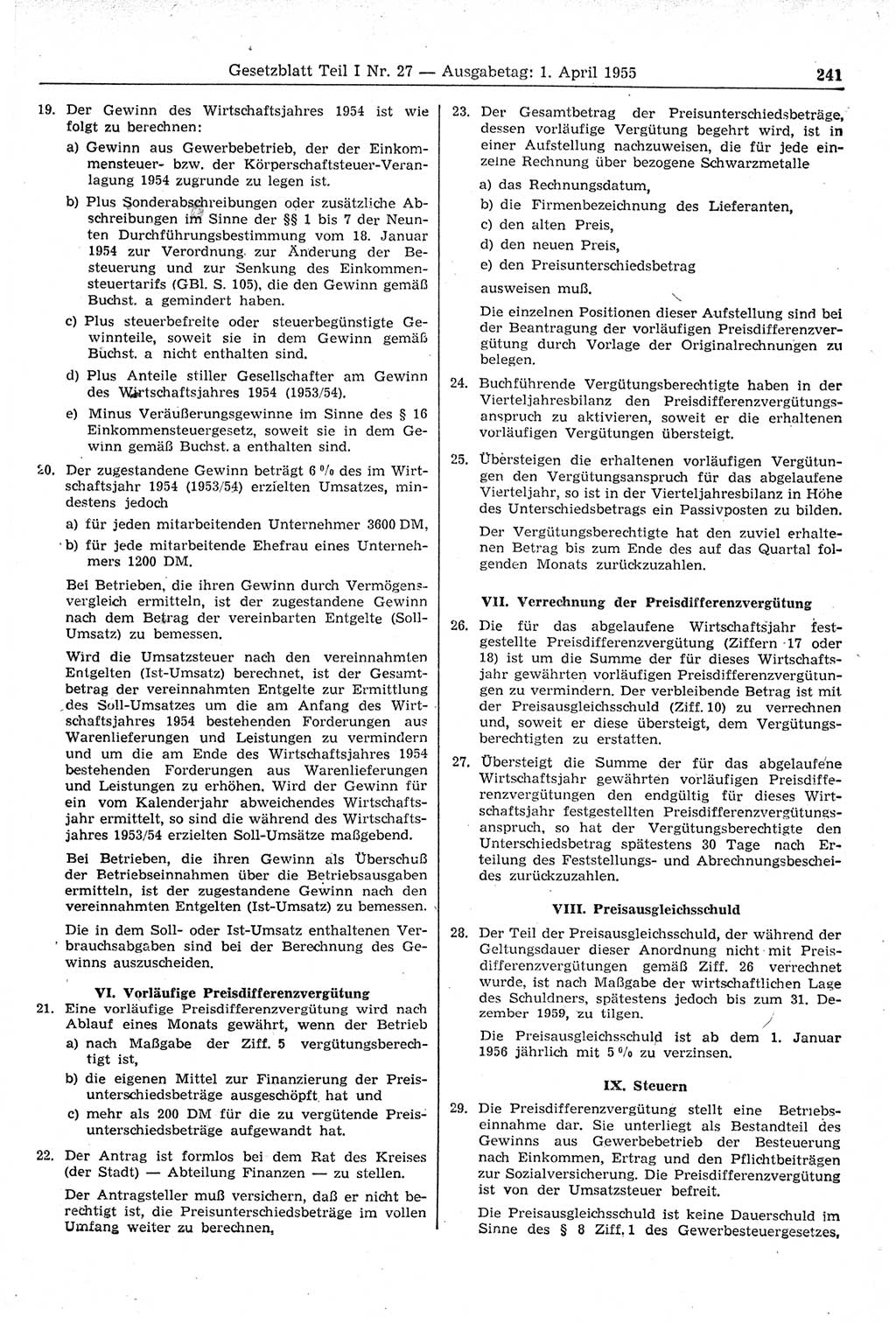 Gesetzblatt (GBl.) der Deutschen Demokratischen Republik (DDR) Teil Ⅰ 1955, Seite 241 (GBl. DDR Ⅰ 1955, S. 241)