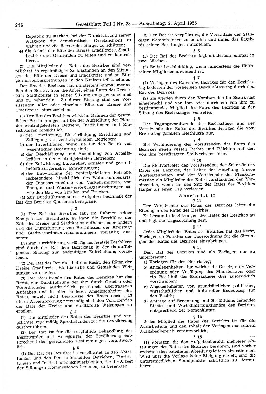 Gesetzblatt (GBl.) der Deutschen Demokratischen Republik (DDR) Teil Ⅰ 1955, Seite 246 (GBl. DDR Ⅰ 1955, S. 246)