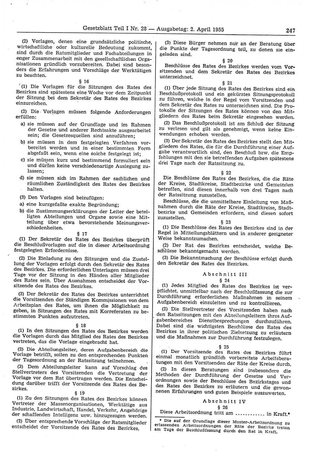 Gesetzblatt (GBl.) der Deutschen Demokratischen Republik (DDR) Teil â… 1955, Seite 247 (GBl. DDR â… 1955, S. 247)
