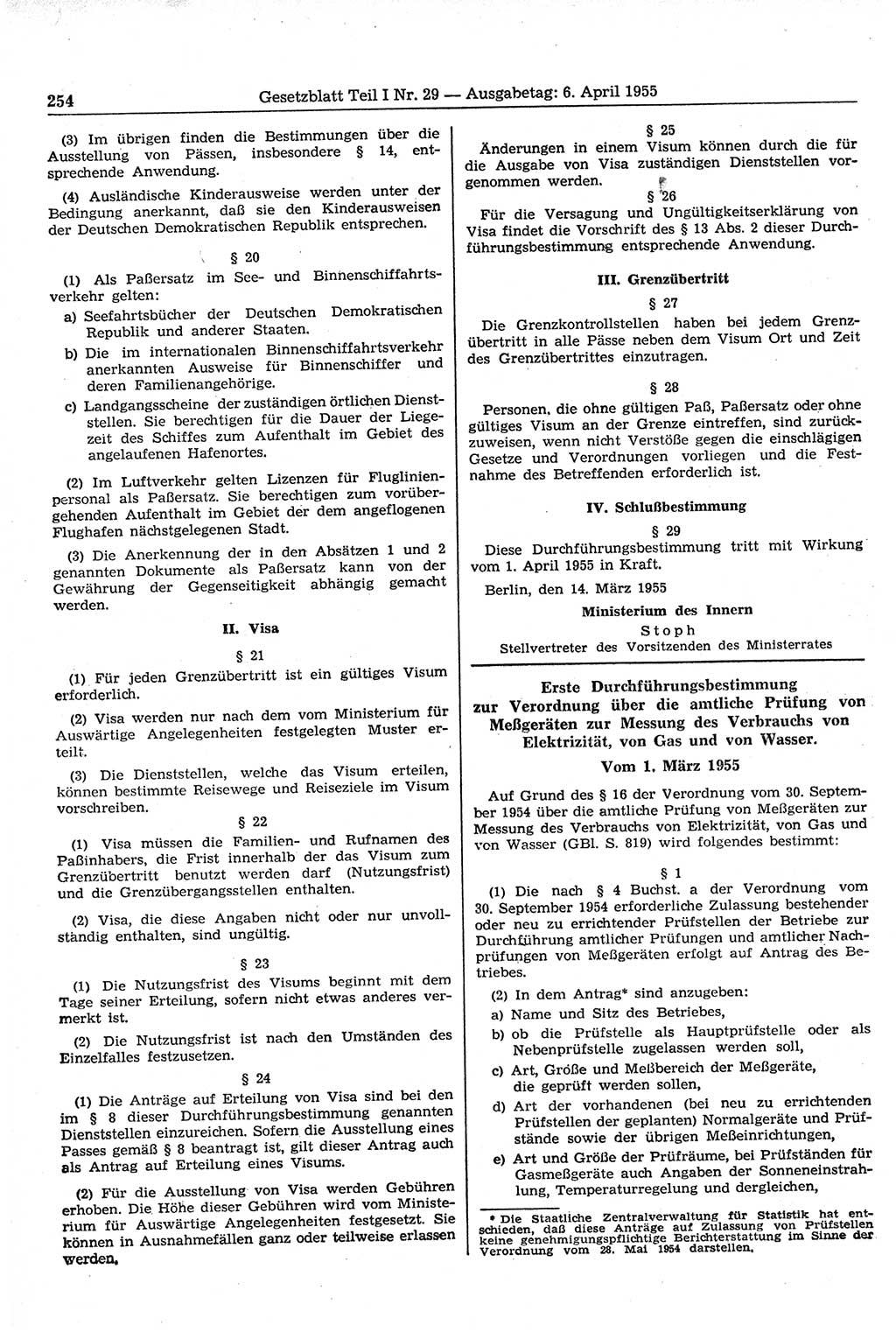 Gesetzblatt (GBl.) der Deutschen Demokratischen Republik (DDR) Teil Ⅰ 1955, Seite 254 (GBl. DDR Ⅰ 1955, S. 254)