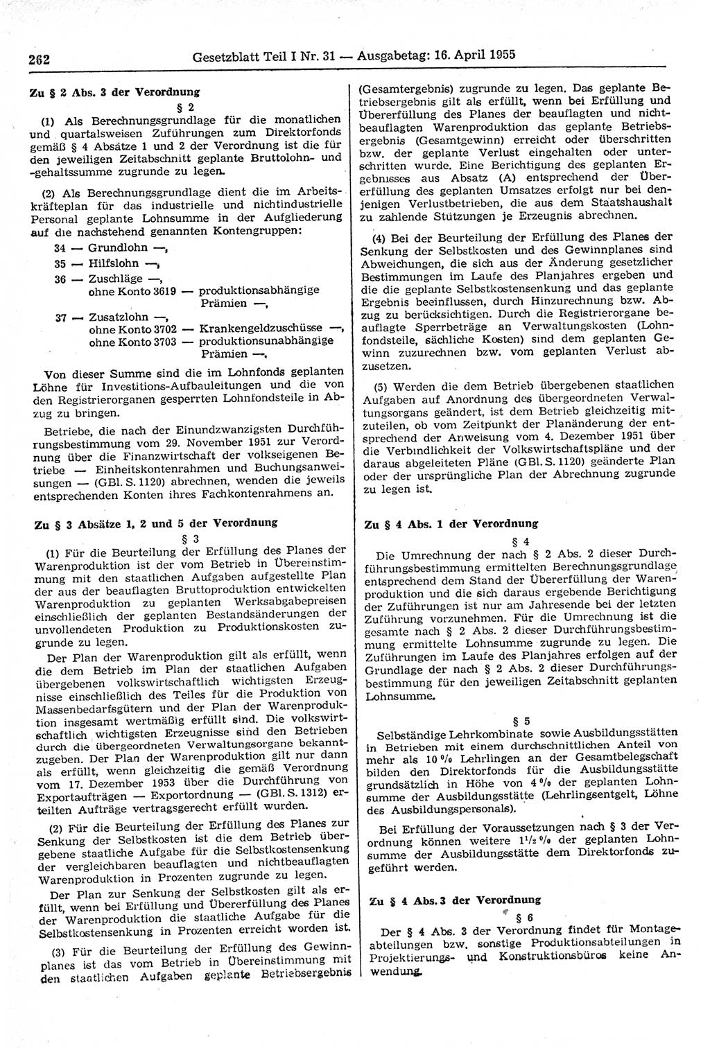 Gesetzblatt (GBl.) der Deutschen Demokratischen Republik (DDR) Teil Ⅰ 1955, Seite 262 (GBl. DDR Ⅰ 1955, S. 262)