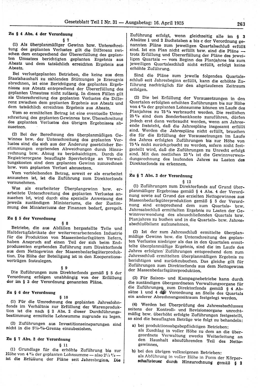 Gesetzblatt (GBl.) der Deutschen Demokratischen Republik (DDR) Teil Ⅰ 1955, Seite 263 (GBl. DDR Ⅰ 1955, S. 263)