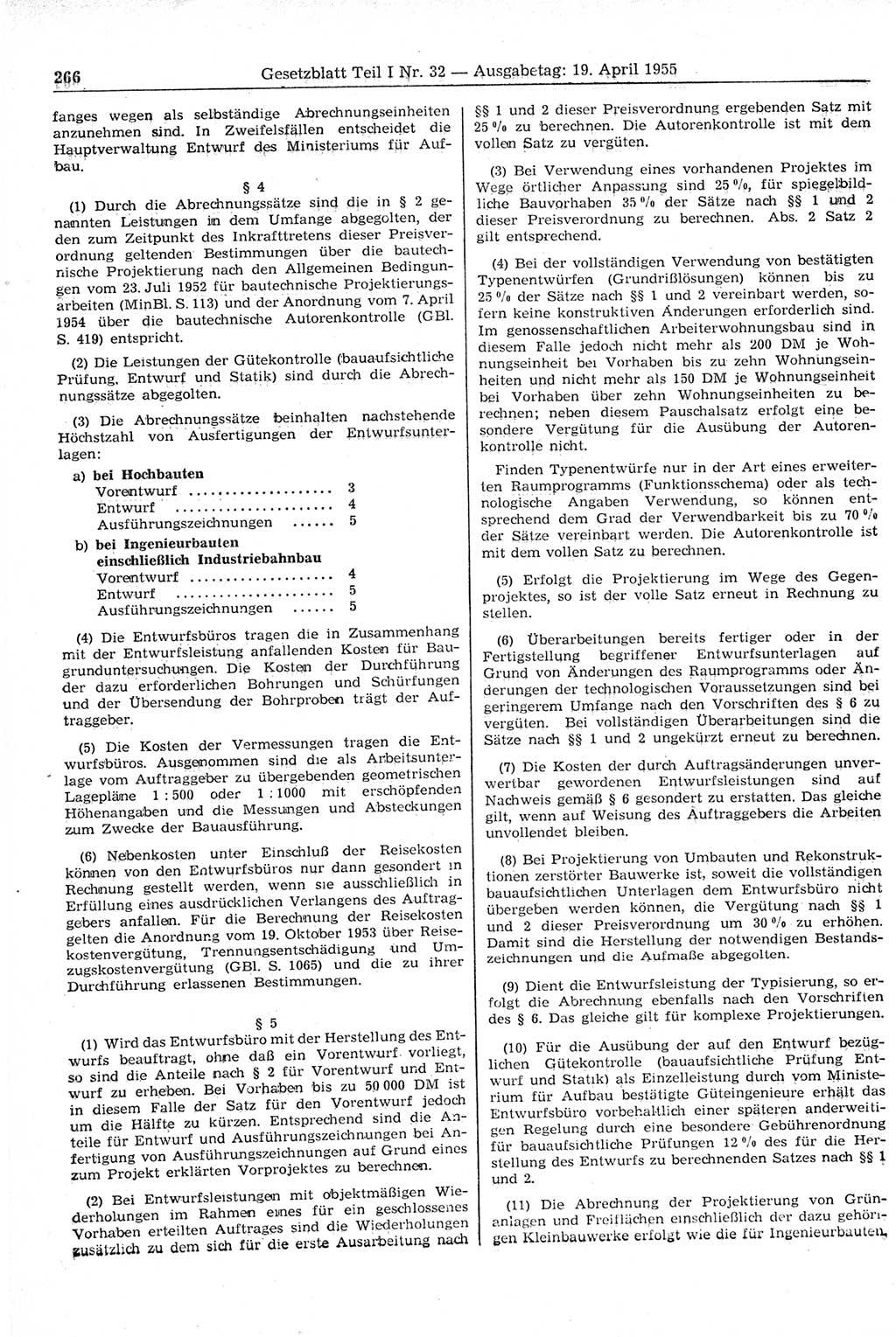 Gesetzblatt (GBl.) der Deutschen Demokratischen Republik (DDR) Teil Ⅰ 1955, Seite 266 (GBl. DDR Ⅰ 1955, S. 266)