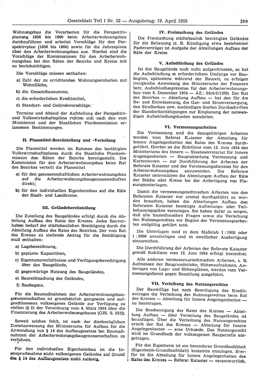 Gesetzblatt (GBl.) der Deutschen Demokratischen Republik (DDR) Teil Ⅰ 1955, Seite 269 (GBl. DDR Ⅰ 1955, S. 269)