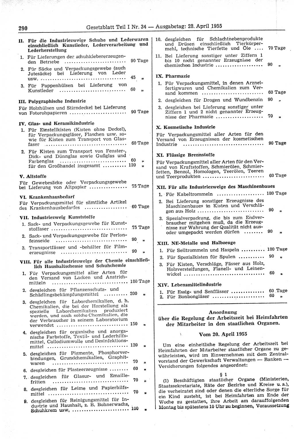 Gesetzblatt (GBl.) der Deutschen Demokratischen Republik (DDR) Teil Ⅰ 1955, Seite 290 (GBl. DDR Ⅰ 1955, S. 290)