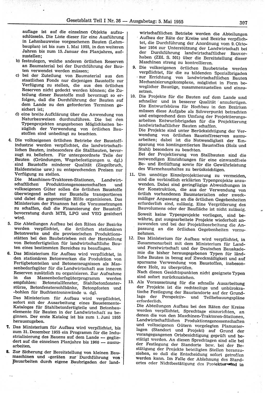 Gesetzblatt (GBl.) der Deutschen Demokratischen Republik (DDR) Teil Ⅰ 1955, Seite 307 (GBl. DDR Ⅰ 1955, S. 307)