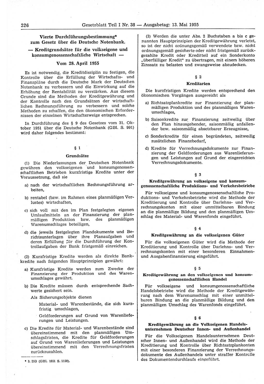 Gesetzblatt (GBl.) der Deutschen Demokratischen Republik (DDR) Teil Ⅰ 1955, Seite 326 (GBl. DDR Ⅰ 1955, S. 326)