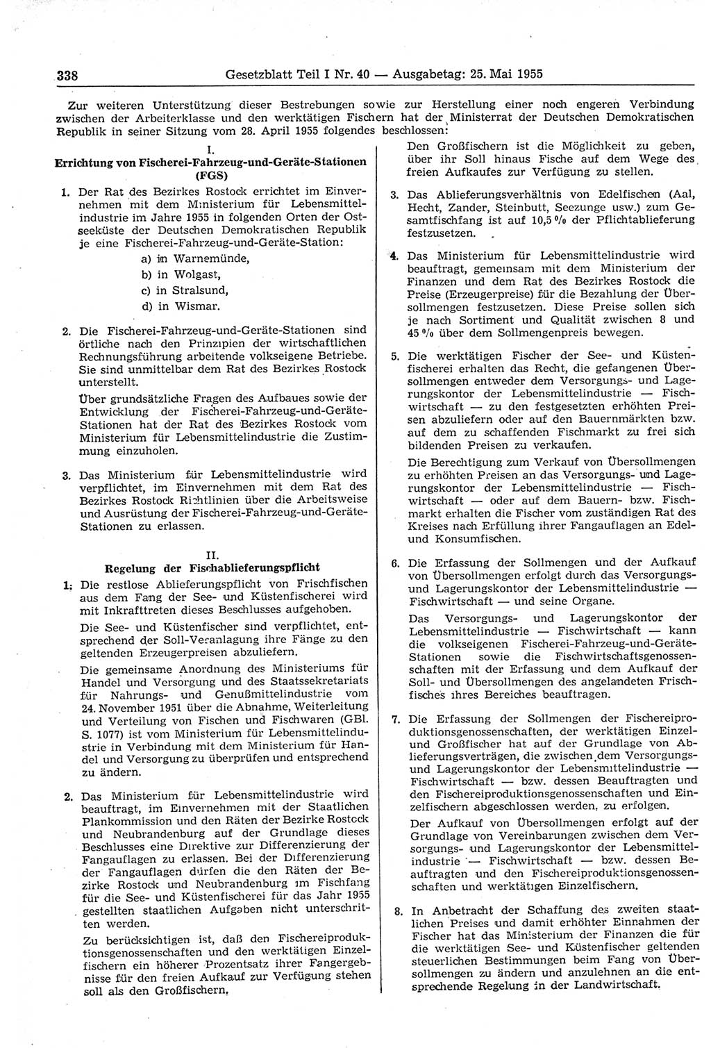 Gesetzblatt (GBl.) der Deutschen Demokratischen Republik (DDR) Teil Ⅰ 1955, Seite 338 (GBl. DDR Ⅰ 1955, S. 338)