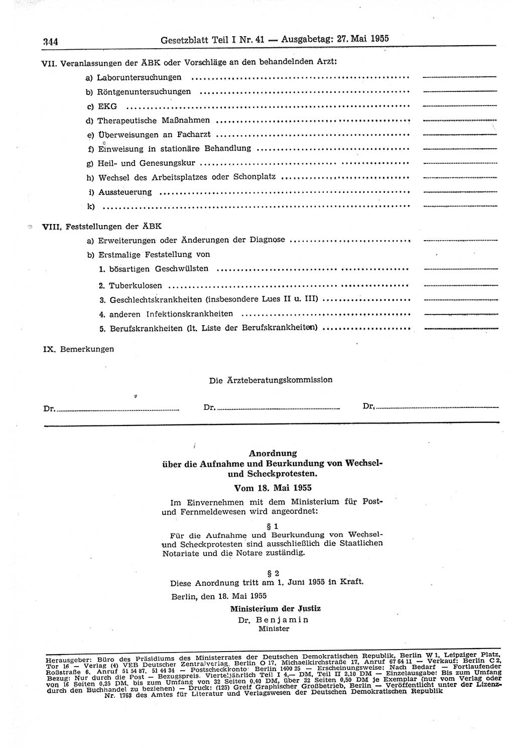 Gesetzblatt (GBl.) der Deutschen Demokratischen Republik (DDR) Teil Ⅰ 1955, Seite 344 (GBl. DDR Ⅰ 1955, S. 344)