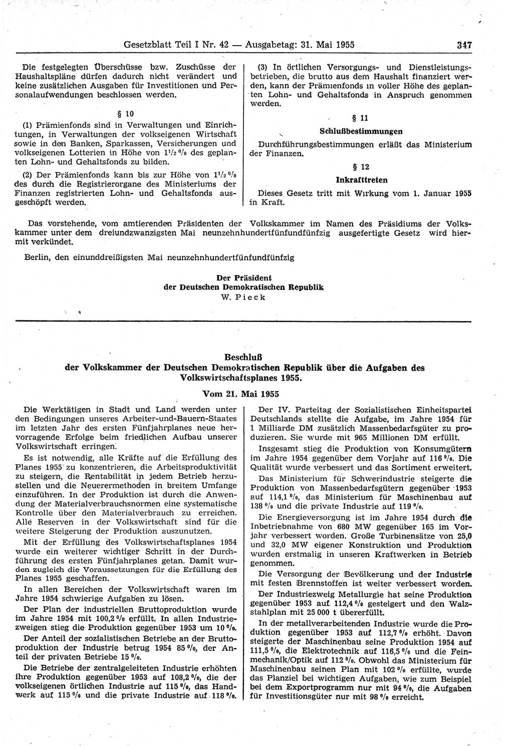 Gesetzblatt (GBl.) der Deutschen Demokratischen Republik (DDR) Teil Ⅰ 1955, Seite 347 (GBl. DDR Ⅰ 1955, S. 347)