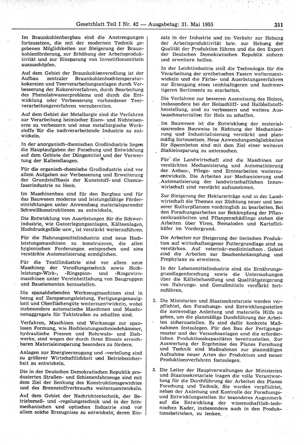 Gesetzblatt (GBl.) der Deutschen Demokratischen Republik (DDR) Teil Ⅰ 1955, Seite 351 (GBl. DDR Ⅰ 1955, S. 351)
