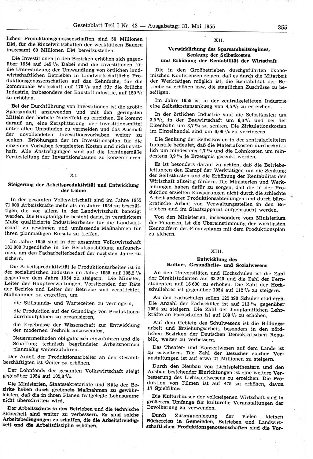 Gesetzblatt (GBl.) der Deutschen Demokratischen Republik (DDR) Teil Ⅰ 1955, Seite 355 (GBl. DDR Ⅰ 1955, S. 355)